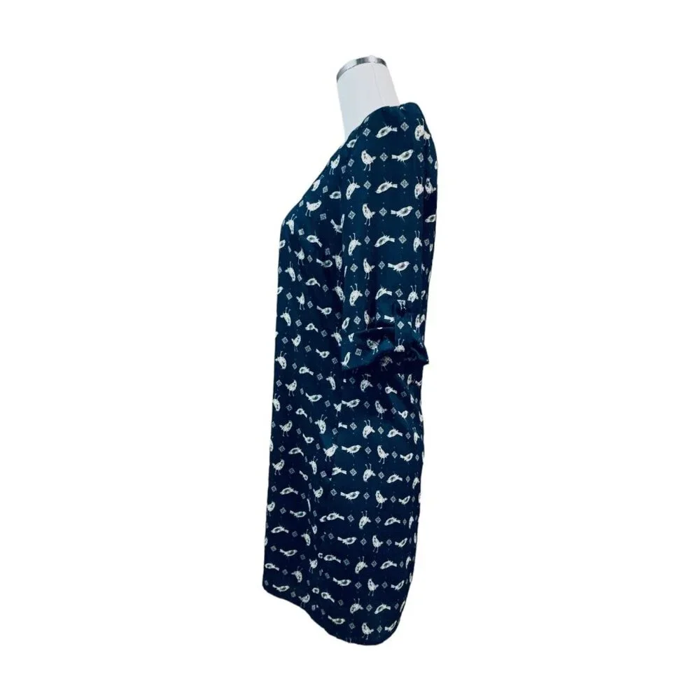 LILY ROSE Womens Shirt Dress Size Medium Bird Navy Blue Preppy Casual Shift Mini - Picture 12 of 16